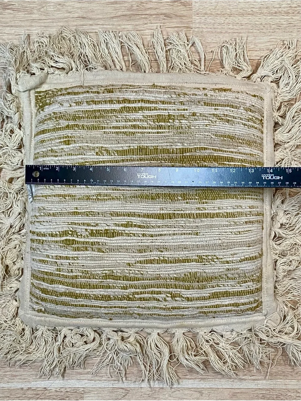 Vintage Irovy Textured Throw Pillow Horizontal Stripe Fringe Edge Approx 14x14in